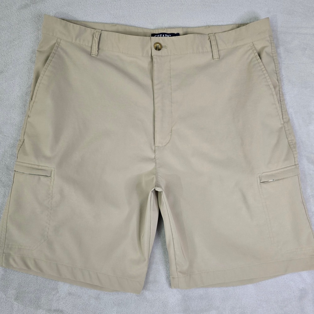 Chaps Golf Mens 38 Tan Performance Stretch Cargo‎ Shorts Flat Front Zip Pockets